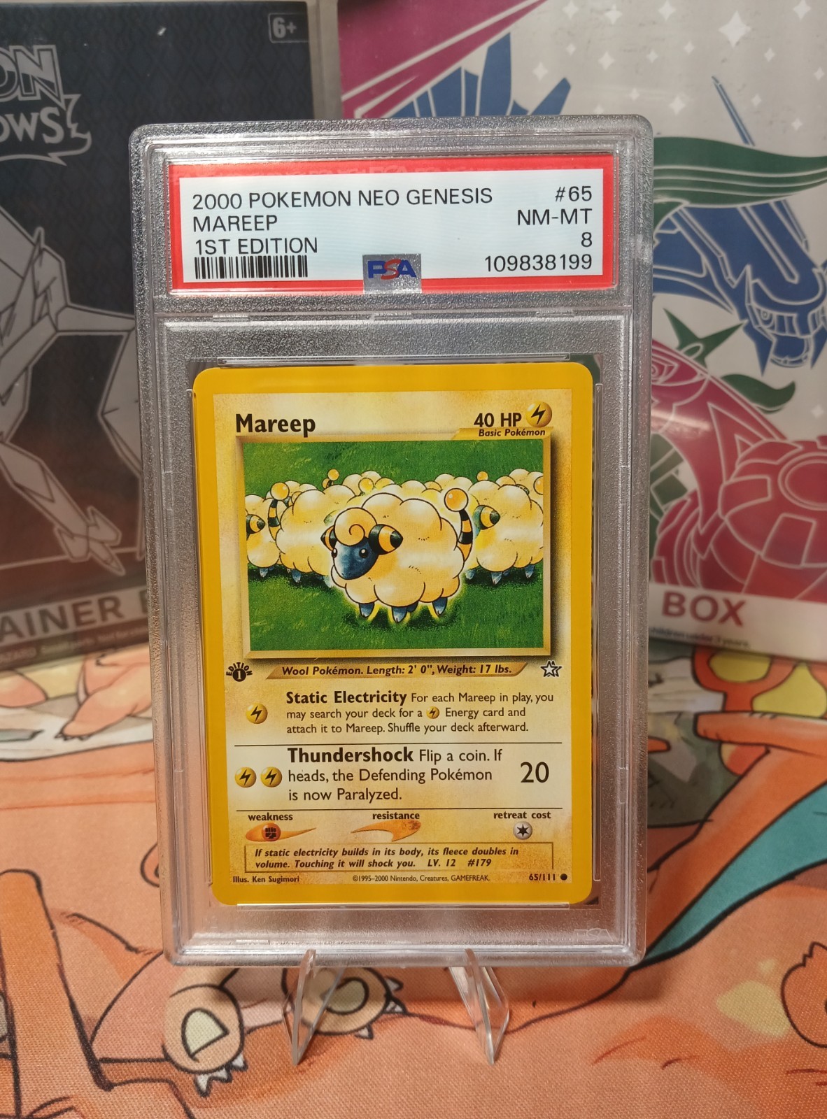 2000 Pokemon Neo Genesis 1st Edition Mareep #65 PSA 8 NM-MT