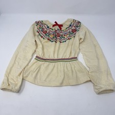 Vintage 70s Childrens Folk Peasant Blouse Embroidered Top Toddler Hungarian Boho