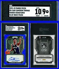 2021-22 Panini Prizm Cameron Thomas Rookie Signatures Blue Wave SGC 9/10 auto