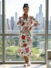 EUC VNTG Victoria's Secret Gold Label Robe Luxury Floral Lace Damask Jacquard S
