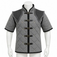 Medieval Quilted Gambeson Jacket with Chainmail Shoulders Viking LARP Armor