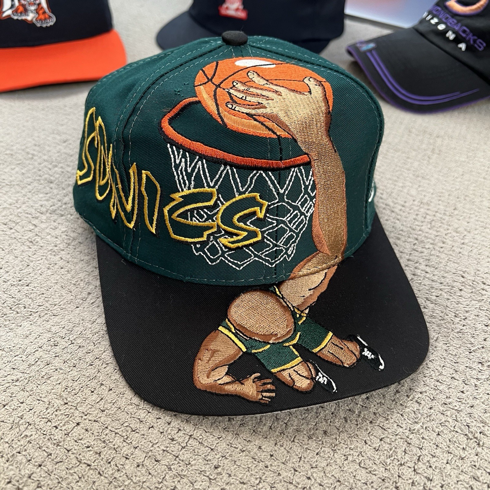 Vintage 90s Seattle Supersonics Drew Pearson Snapback Hat Slam Dunk