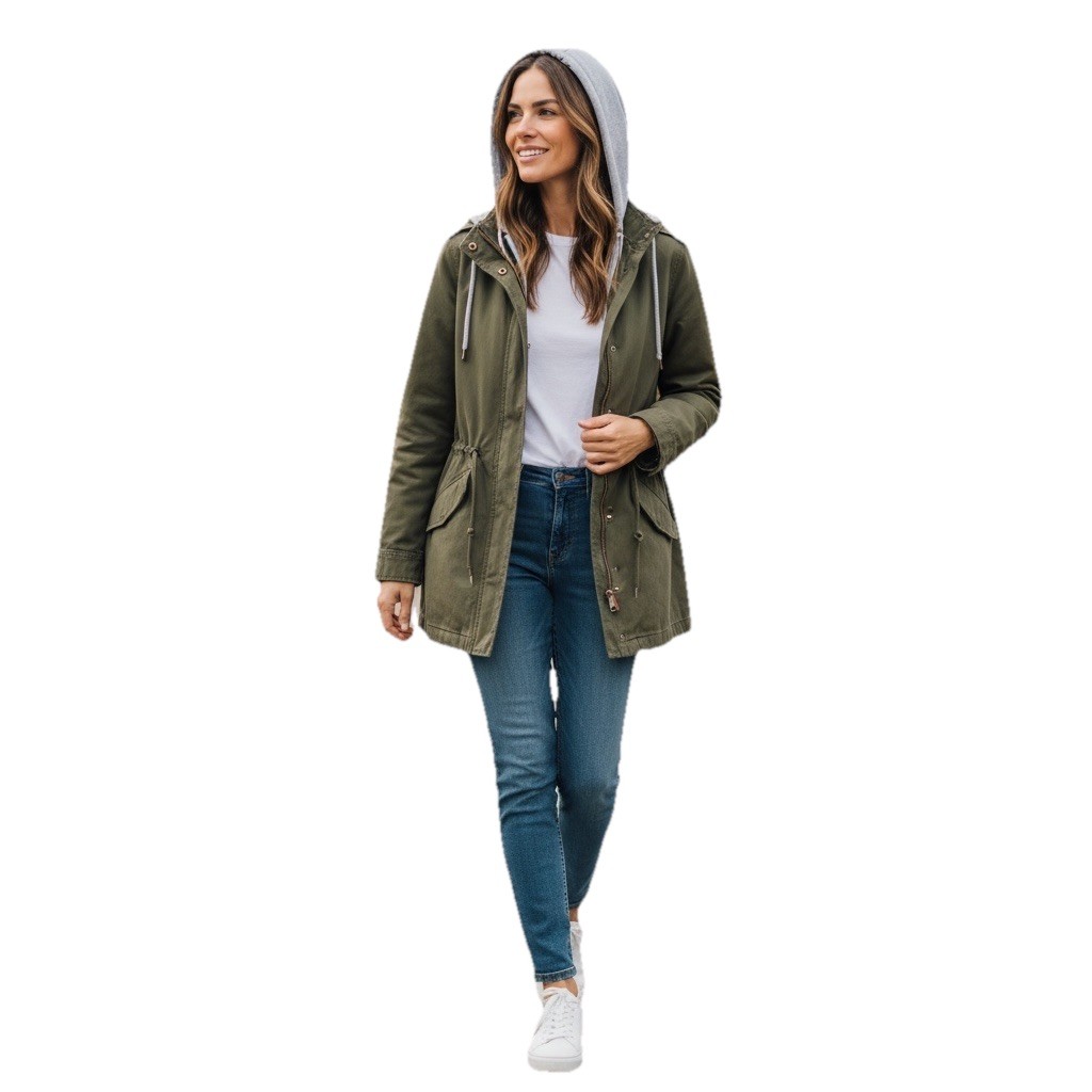 FOREVER 21+ Women’s XL Olive Green Utility/anorak Jacket W/gray Hoodie Lined