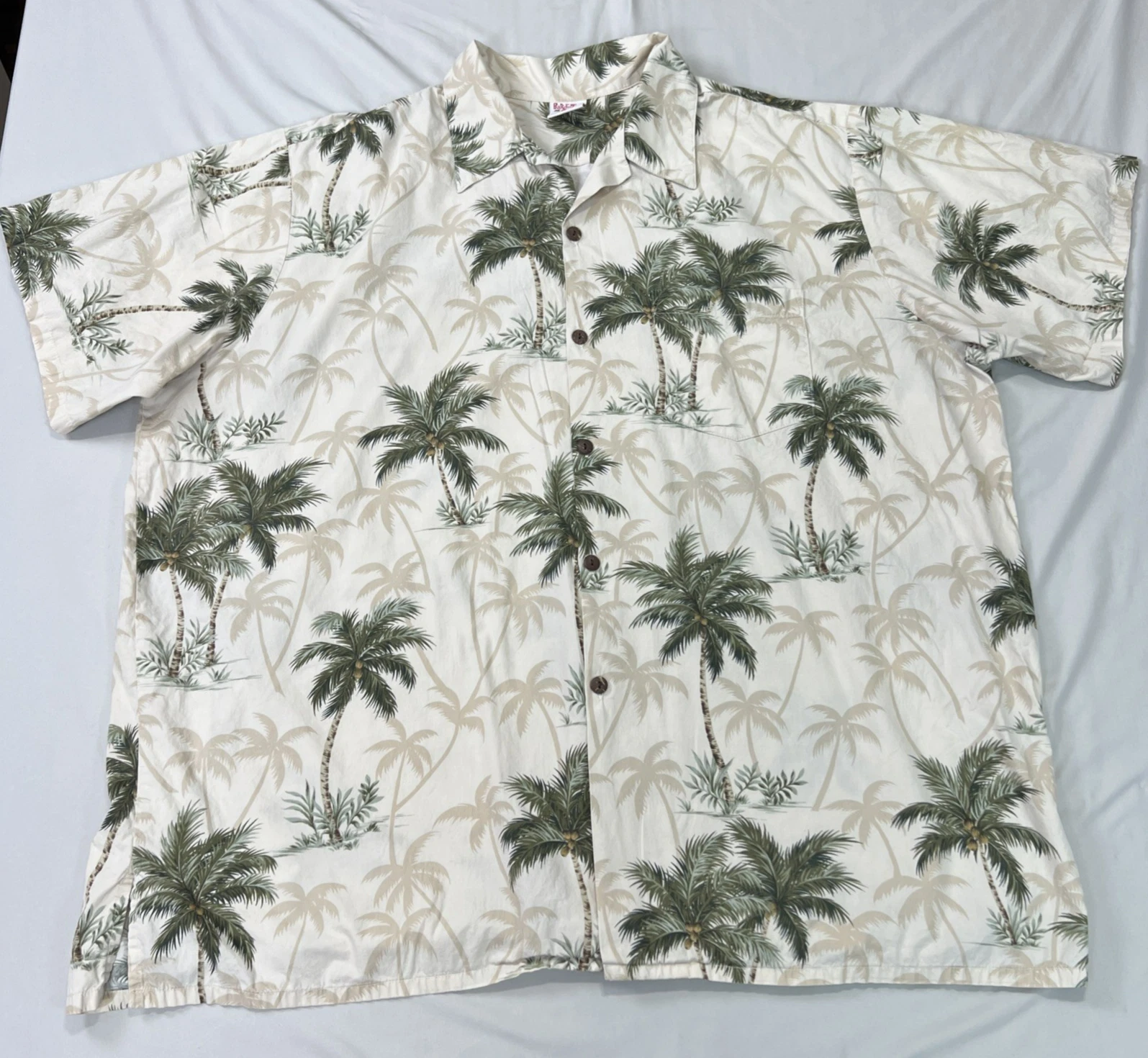 VTG Go Barefoot Hawaiian Shirt Mens 4XL Beige Floral Palm Trees Cotton Beach EUC