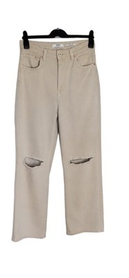 Bershka High Waist Wide Leg Jeans Hose Größe 40 M L Beige Sand Damenmode Basic