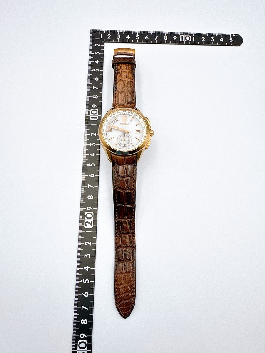 SEIKO Brightz 8B63-0AL0 White Brown World Time Solar Qz Titanium