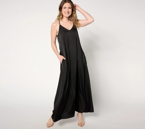 nicole by Nicole Miller Satin Maxi Dress Very Black M New