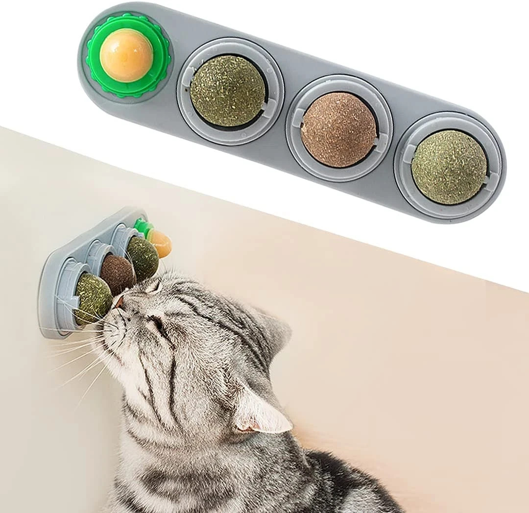 Potaroma 4 Catnip Silvervine Ball Toys, Extra Cat Energy Ball, Edible Cats Lick