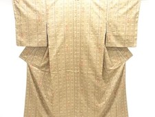 7593011: JAPANESE KIMONO / SILK / HAND WOVEN TSUMUGI / STRIPE  ABSTRACT PATTERN