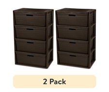 Sterilite 4 Drawer Storage Tower Organizer with Removable Bins, Brown, 2 Pack