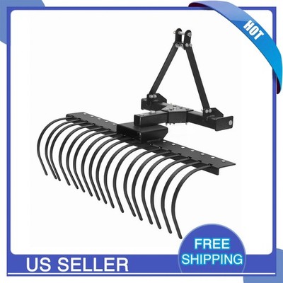 50'' Heavy Duty 3-Point Rock Rake Landscape Rock Rake for Category 0/1 Tractors