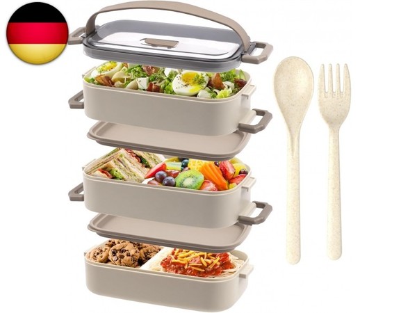 Brotdose - 3 Etagen Lunchbox FüR Erwachsene - 2200Ml Bento Box, Mit Besteck Und-image