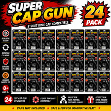 8 Ring Shot Cap Gun Black Novelty Police Pistol Revolver - Plastic - 24 Packs