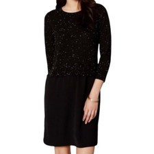 Ann Taylor LOFT NWT $89 Black Speckled Knit Top Layered Look Dress, Women's M