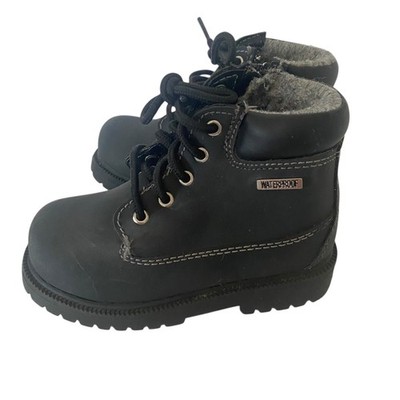 SmartFit Kids Black Waterproof Winter Work Boots Side Zip Faux Fur Lined Size 9
