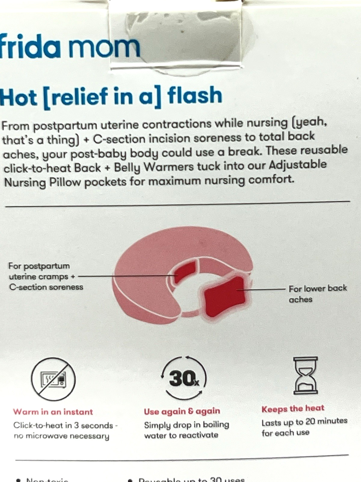 Frida Mom Nursing Pillow Back + Belly Warmers Reusable Click-to-Heat Relief