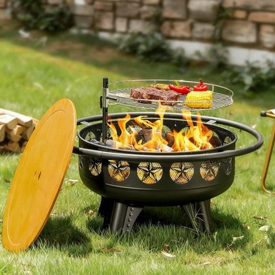 32 Inch Fire Pit with Swivel Cooking Grate,3-in-1 Wood Burning Firepit Grill