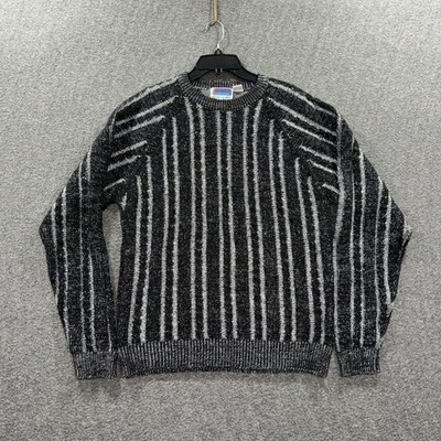 Vintage Sweater Graphix Sweater Mens Large Black Gray Stripe Acrylic Knit 90s
