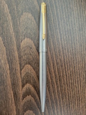 Vintage Parker Jotter Flighter Ballpoint Pen - Brushed Stainless Steel Gold Trim