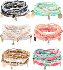 6Sets Boho Bead Bracelets Set Multilayered Stackable Bracelets Comfortable Stret