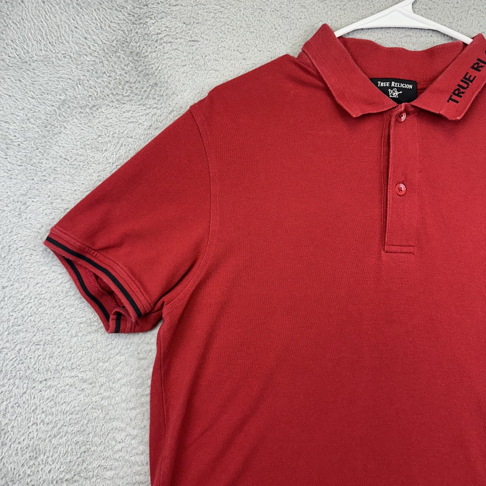 True Religion Polo Shirt Youth Large Red Cotton Casual Short Sleeve Embroidered thumbnail 4
