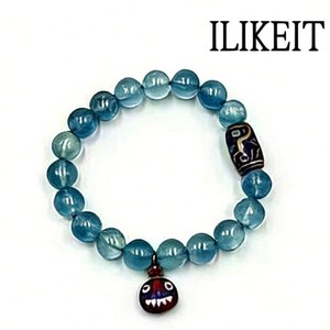 Authentic Gold Plated Aquamarine Crystal Bracelet Evil Eye Charm 925 Silver Boho Women Jew