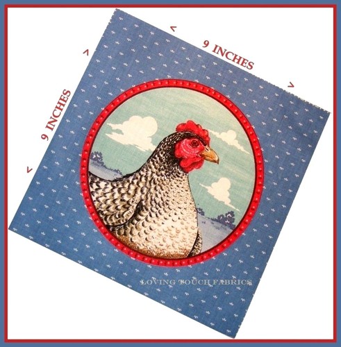 (QUATTRO) RARI PANNELLI TESSUTO POLLO ANIMALI DA FATTORIA CRANSTON 9" X 9" EA. #A BLU - Foto 1 di 2