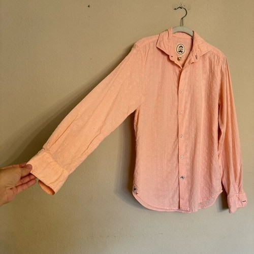 Ganesh Cotton Mens Peach Floral Embroidered Button Up Shirt Size S Small EUC - Picture 4 of 15