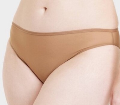 Auden Mesh High Cut Briefs Brown Women's XL / 16 Semi Sheer Lingerie Mid Rise