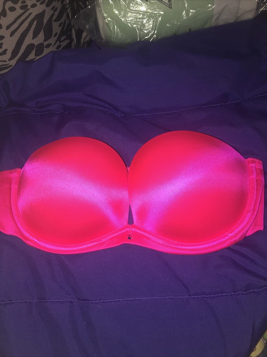 Victoria's Secret Very Sexy Strapless Bra 34b Hot Pink Gem Bling Push-up