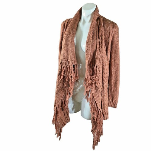 Open Wrap Fringe Sweater Rust Pink 
