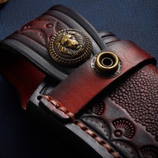 Faux Leather Folding Knife Sheath Brass Lion Snap Button Pocket Knife Case