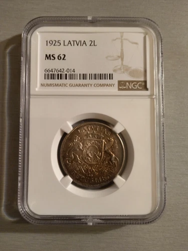 Latvia-1925-2 lati-silver-NGC MS62