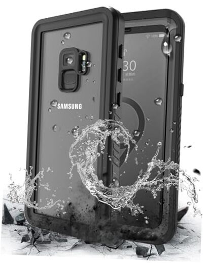 Hualele Galaxy Case Waterproof, Built in Lens & Screen Protector S9 Black/Clear