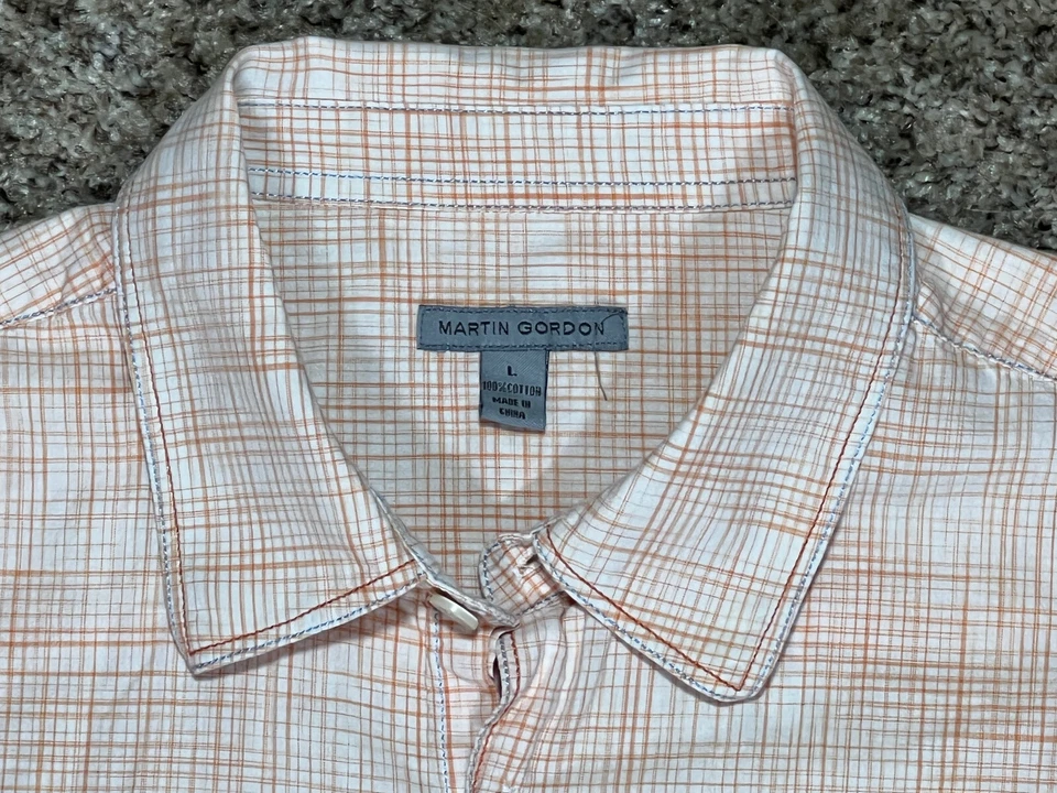 MARTIN GORDON 100% ЛЕГКИЙ ХЛОПОК ОРАНЖЕВЫЙ ПРОВЕРИТЬ КОРОТКИМ РУКАВОМ РУБАШКА L БОЛЬШОЙ - Изображение 3 из 4