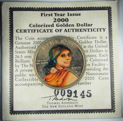 2000-P Sacagawea Golden Dollar BU, First Year Issue, Colorized New