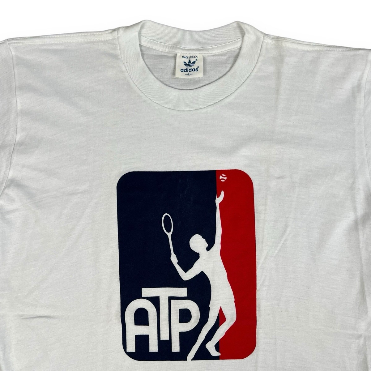 Vtg 80s Adidas ATP Tennis Trefoil T Shirt White Single
