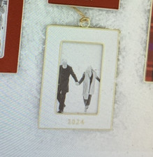 Pottery Barn 2024 WHITE Rectangle Enamel Frame Christmas Ornament NWT/NIB