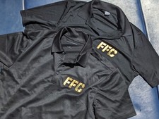 2 medium BLACK w/ Gold, Collared Polo T-Shirt Uniform for FFC Fight Club Staff