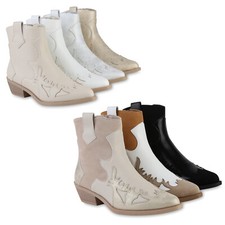 Damen Cowboy Boots Stiefeletten Spitze Holzoptikabsatz 840901 Schuhe