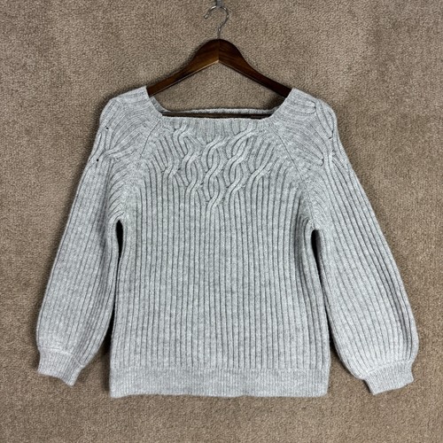Pullover mit Zopfmuster Damen Größe M grau quadratischer Ausschnitt Pullover Rippstrick