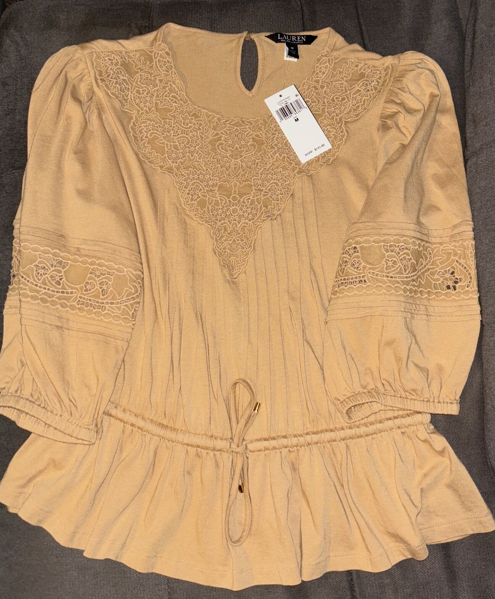 Lauren Ralph Lauren Lace Trim Jersey Peplum Top CLASSIC