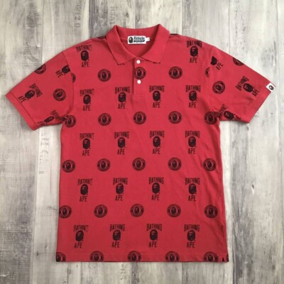 BAPE LOGO polo shirt a bathing ape NIGO Red Size L UK