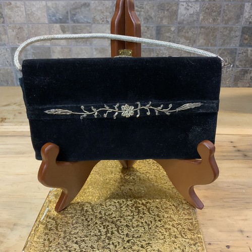 Vintage Zardozi Handtasche & Gürtel Set mit Box Indien Silber Stickerei Schwarz Samt - Bild 12 von 22