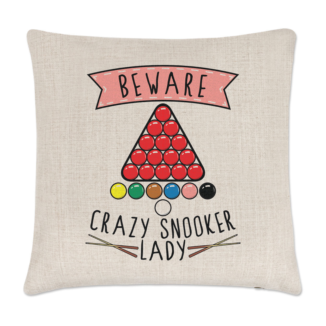 Beware Crazy Snooker Lady Cushion Cover Pillow - Funny Sport