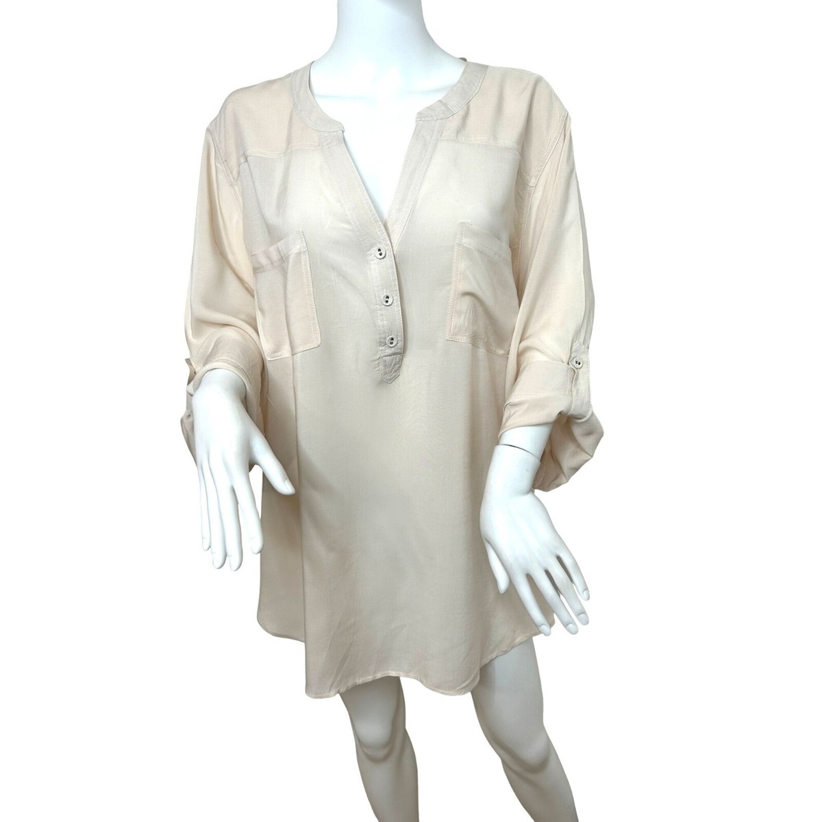 Tシャツ・カットソー PHILOSOPHY Women Tunic Tops 02122122 1003 Beige Philosophy Woman Tunic Top Beige 2X Roll Tab Long Sleeve