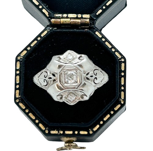 Art Deco Cocktailring Diamant 18 Karat Weißgold filigran Größe 6