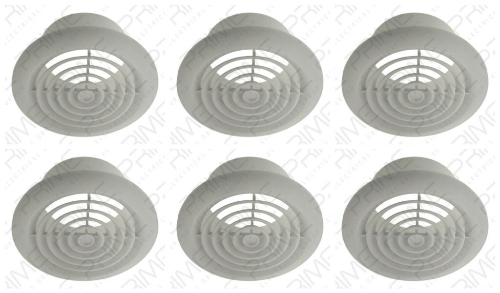 6 x Round Internal Ventilation Ceiling Grille Diffusers for 100mm Ducting White