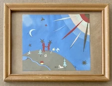 60s Cut-Paper Art Starburst Star Christmas Tree Retro MCM Winter 8x6 Mid-Century