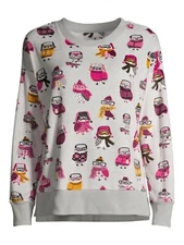 Secret Treasures Women's Long Sleeve Velour Shirt MEDIUM (8-10) Gray Owls New